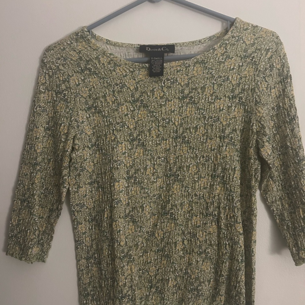 Denim&Co Green and Yellow Long Sleeve Dress